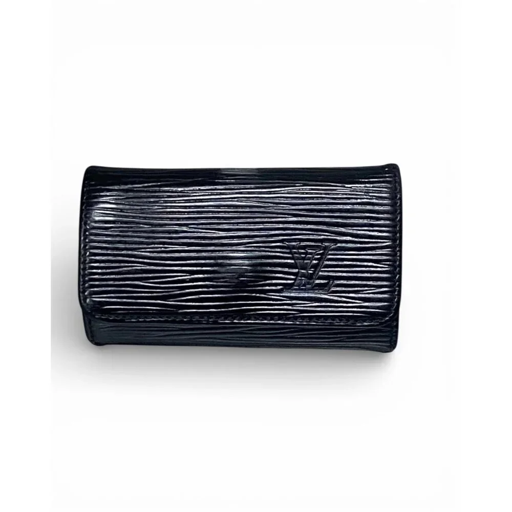Louis Vuitton Black Epi Leather Key Holder With Gold Hardware And Snap Closure